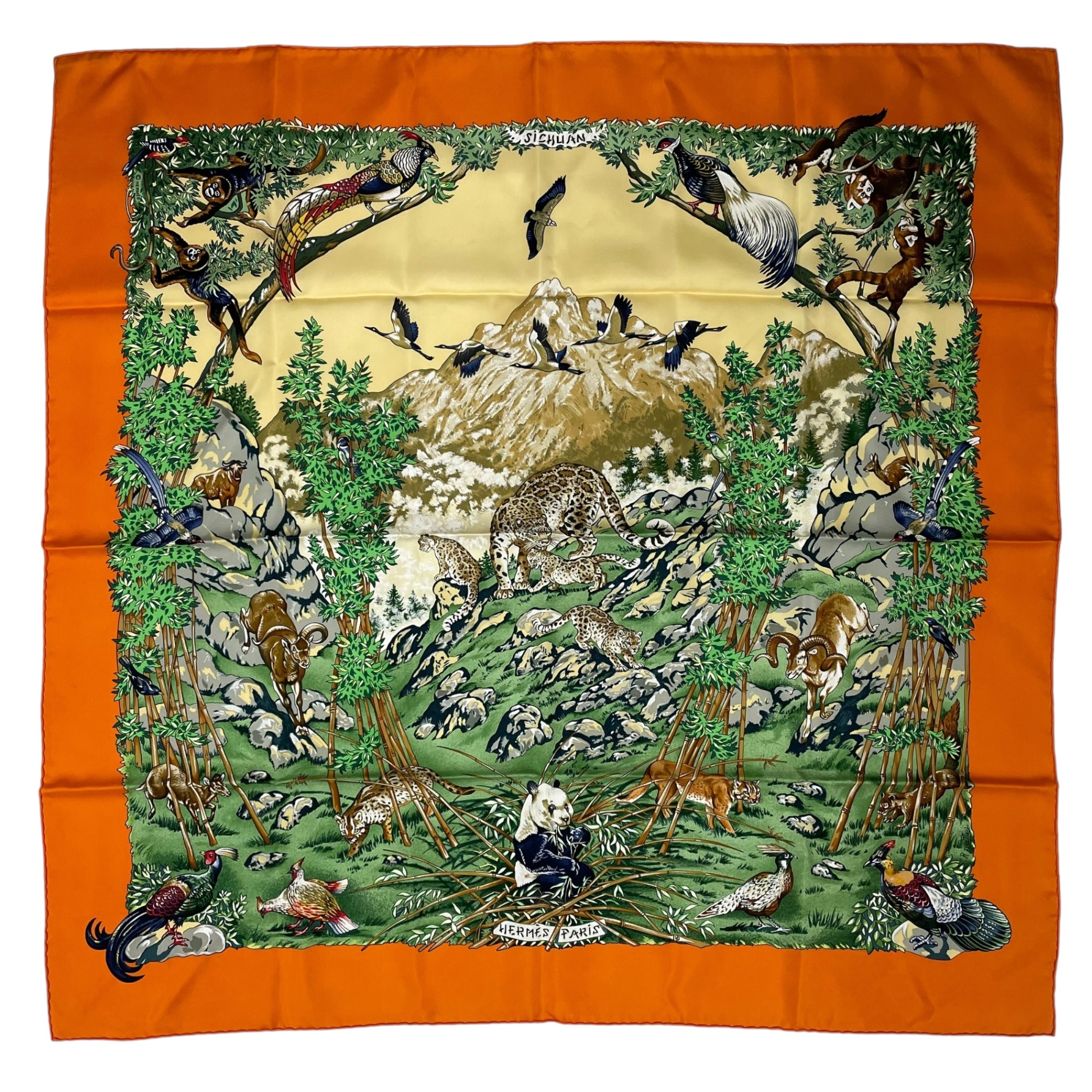 新品同様 HERMES エルメス スカーフ シルク カレ90 SICHUAN 四川省 オレンジ｜Tokyo Vintage Brand