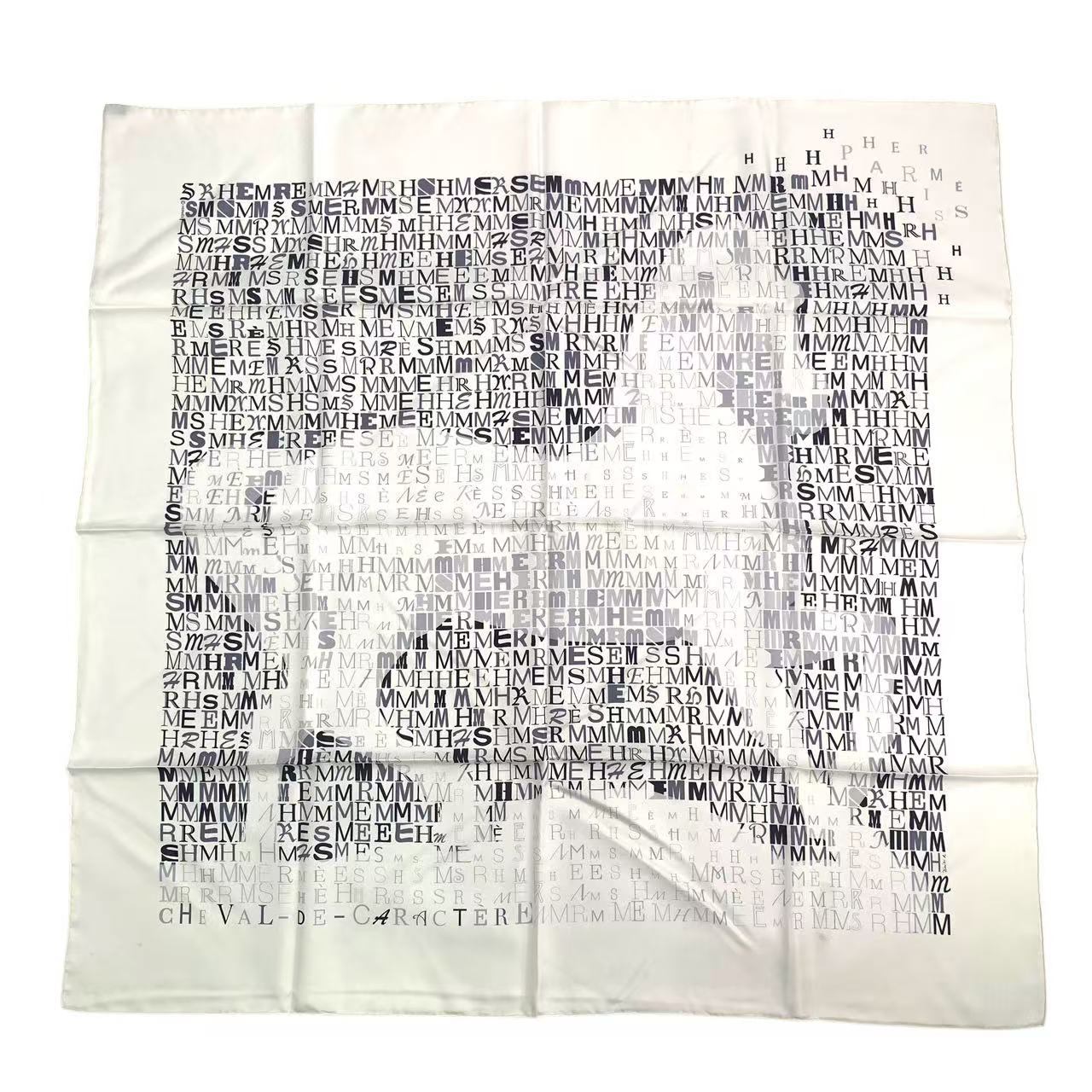 新品負けず劣らず HERMES エルメス カレ90 えり巻き CHEVAL DE CARACTER シュヴァル・ドゥ・キャラクテール 絹地 白いこと