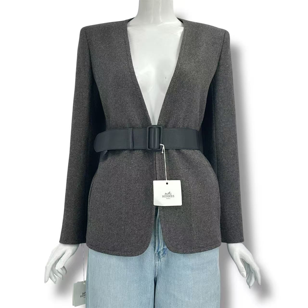 希少 未使用品 HERMES エルメス ジャケット 長袖 カシミヤ ベルト付き グレー｜Tokyo Vintage Brand
