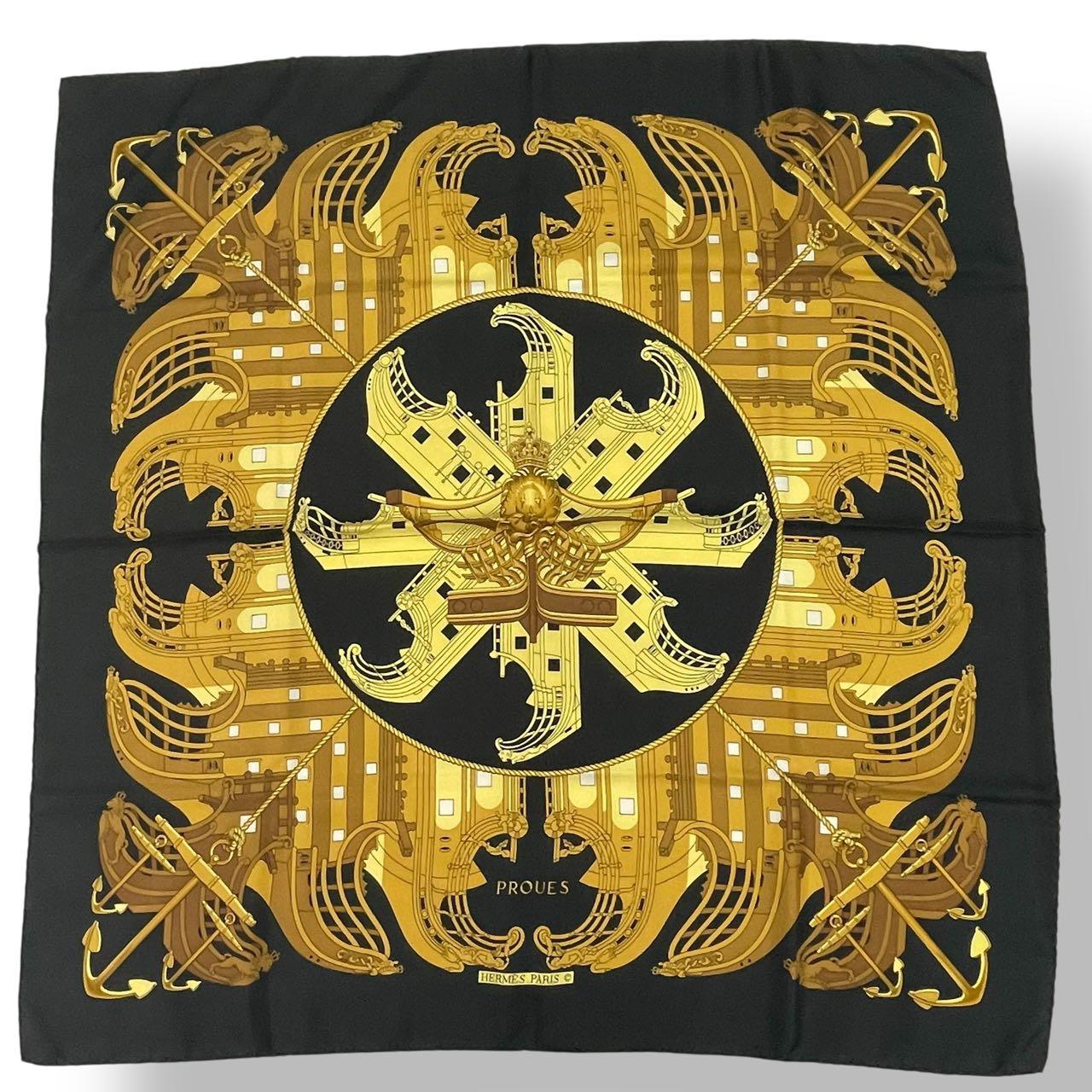 極美品 HERMES エルメス スカーフ シルク カレ90 PROUES プロテウス ブラック｜Tokyo Vintage Brand