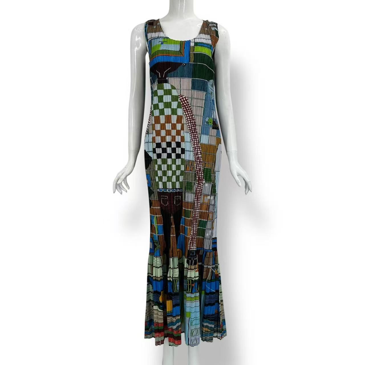 極美品 ISSEY MIYAKE イッセイミヤケ PLEATS PLEASE 筋目プリーズ ウォーキングマン柄 WALKING MAN PRINT 衣装 マルチ色合い 大きさ4