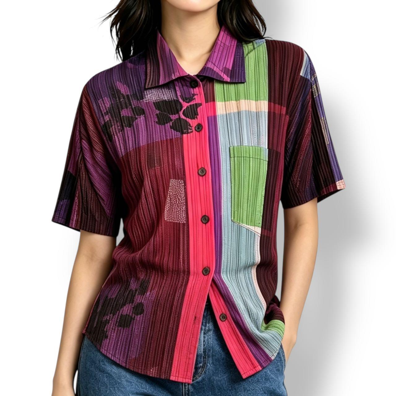 新品負けず劣らず ISSEY MIYAKE イッセイミヤケ PLEATS PLEASE 筋目プリーズ トップス ジレー 総柄 マルチ色つや 大きさ3