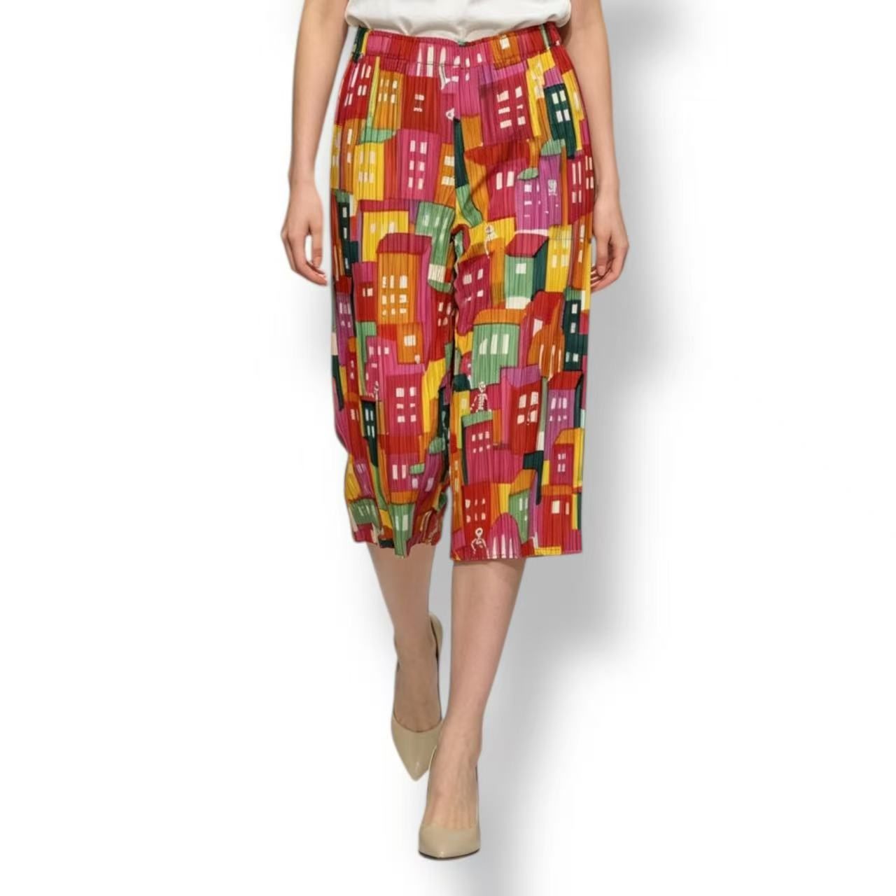 新品負けず劣らず ISSEY MIYAKE イッセイミヤケ PLEATS PLEASE 筋目プリーズ ズボン下 夜景風刷り上げる マルチ色つや