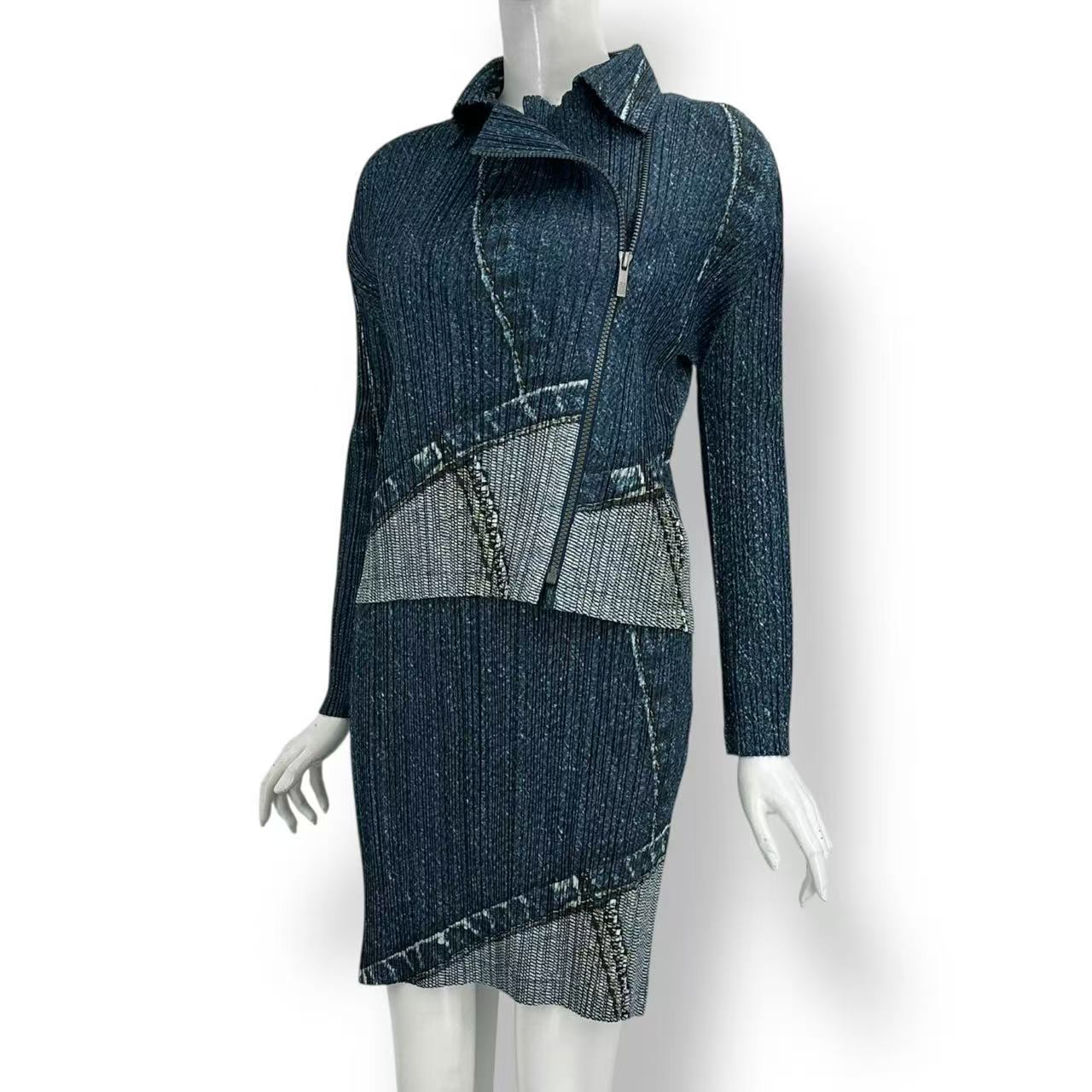 未当て嵌める品 ISSEY MIYAKE イッセイミヤケ PLEATS PLEASE 筋目プリーズ セットアップ トップス 衣装 ジーンズ書き換える刷り上げる 大きさ3