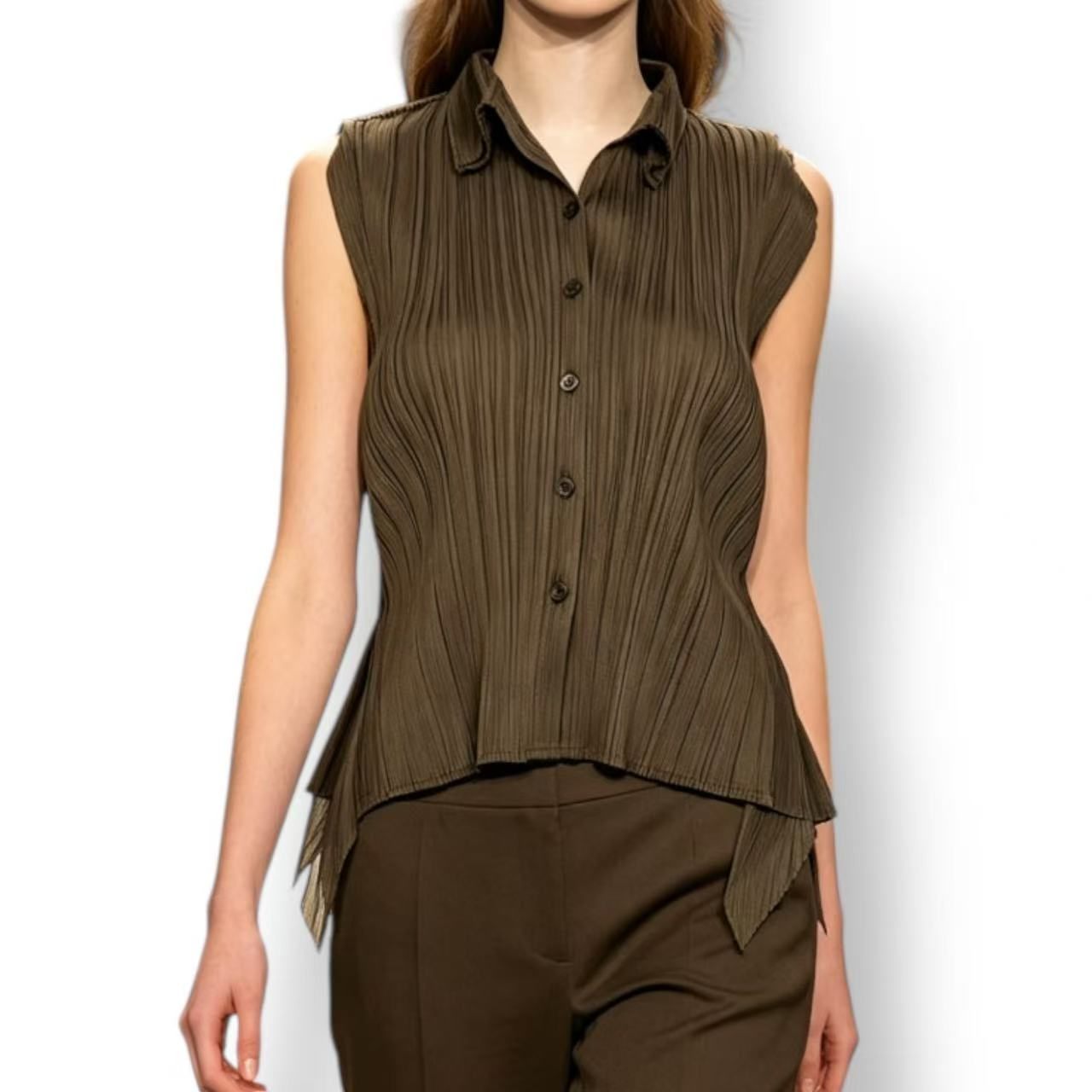 新品同様 ISSEY MIYAKE イッセイミヤケ PLEATS PLEASE プリーツプリーズ トップス ベスト ヘムデザイン サイズ3 グリーン｜Tokyo Vintage Brand
