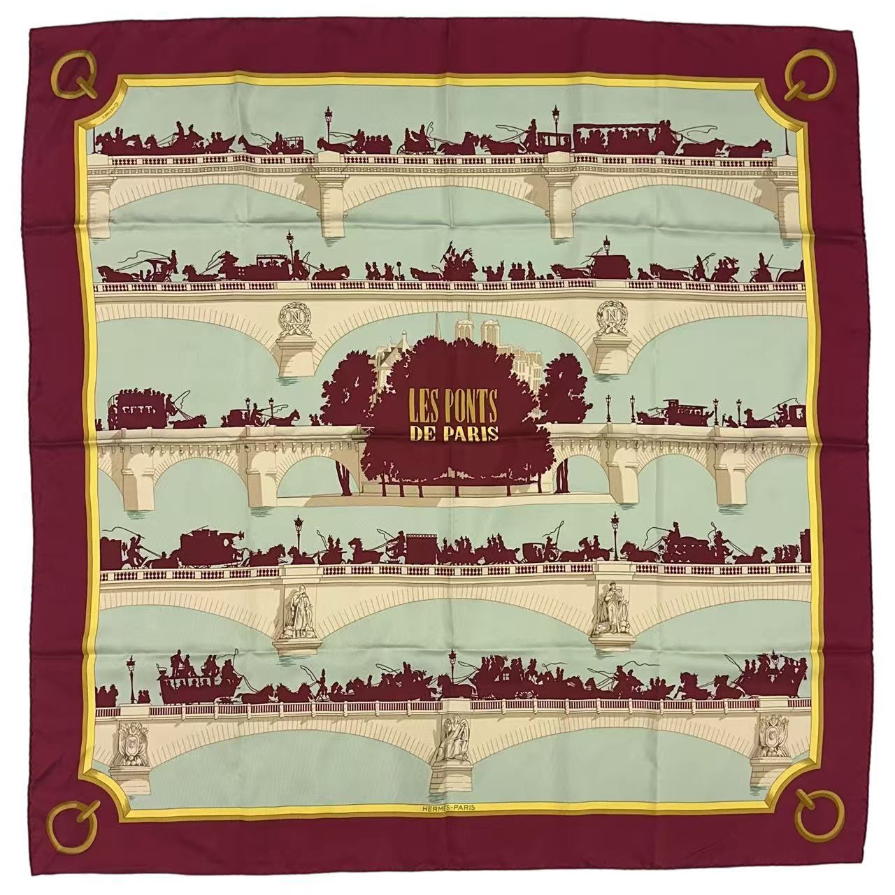 極美品 HERMES エルメス カレ90 スカーフ シルク LES PONTS DE PARIS パリの橋 レッド｜Tokyo Vintage Brand