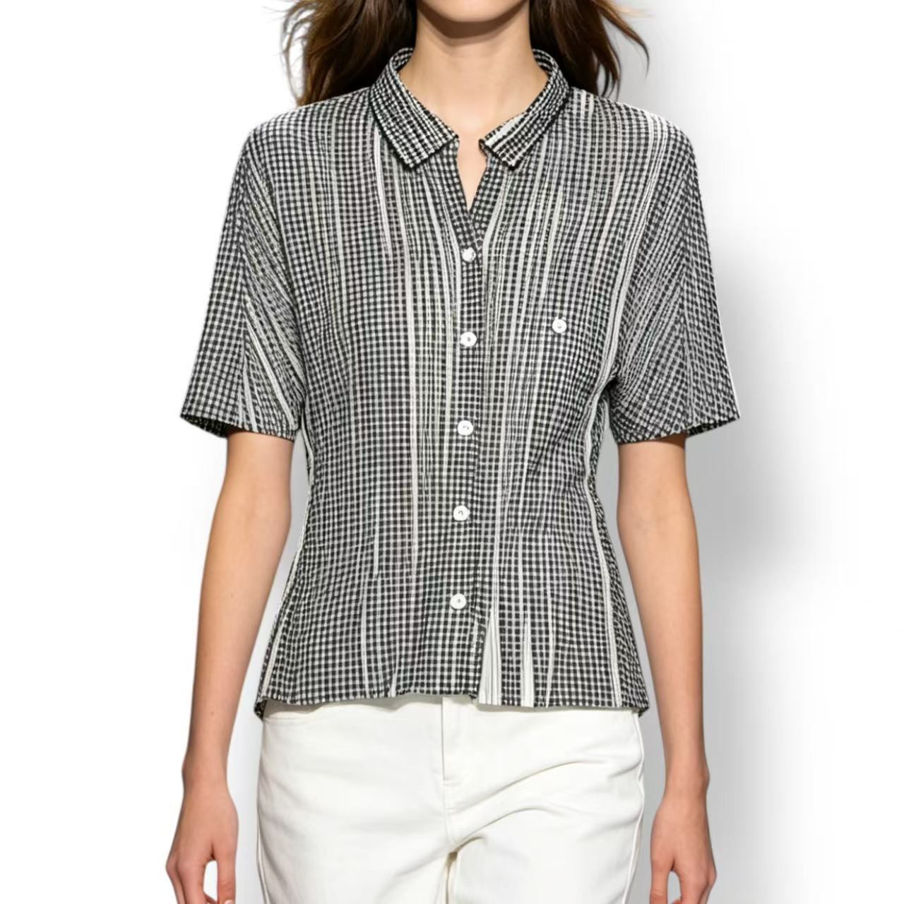 極美品 ISSEY MIYAKE イッセイミヤケ PLEATS PLEASE プリーツプリーズ チェックシャツ サイズ5｜Tokyo Vintage Brand 21,215円