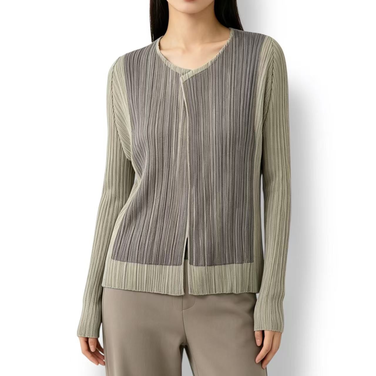 極美品 ISSEY MIYAKE イッセイミヤケ PLEATS PLEASE 筋目プリーズ ジレー フェイクレイヤードトップス 赤銅色 大きさ4