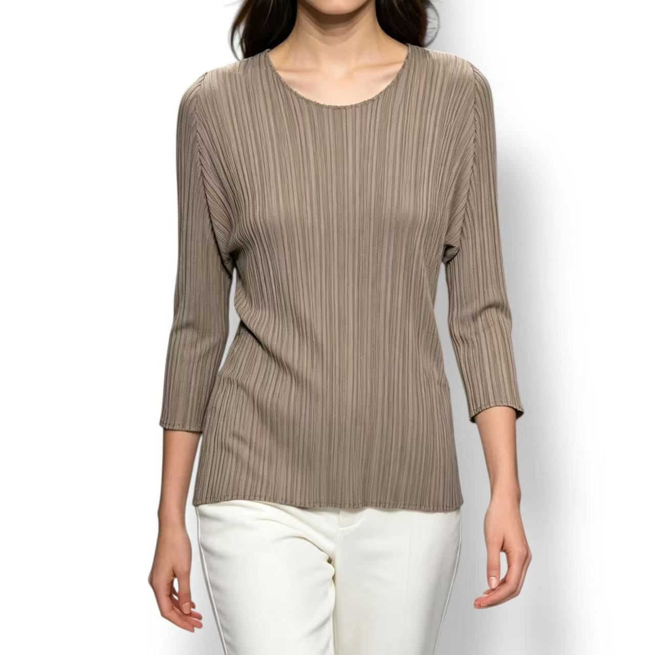 極美品 ISSEY MIYAKE イッセイミヤケ PLEATS PLEASE 筋目プリーズ カットソー 薄墨色 大きさ3