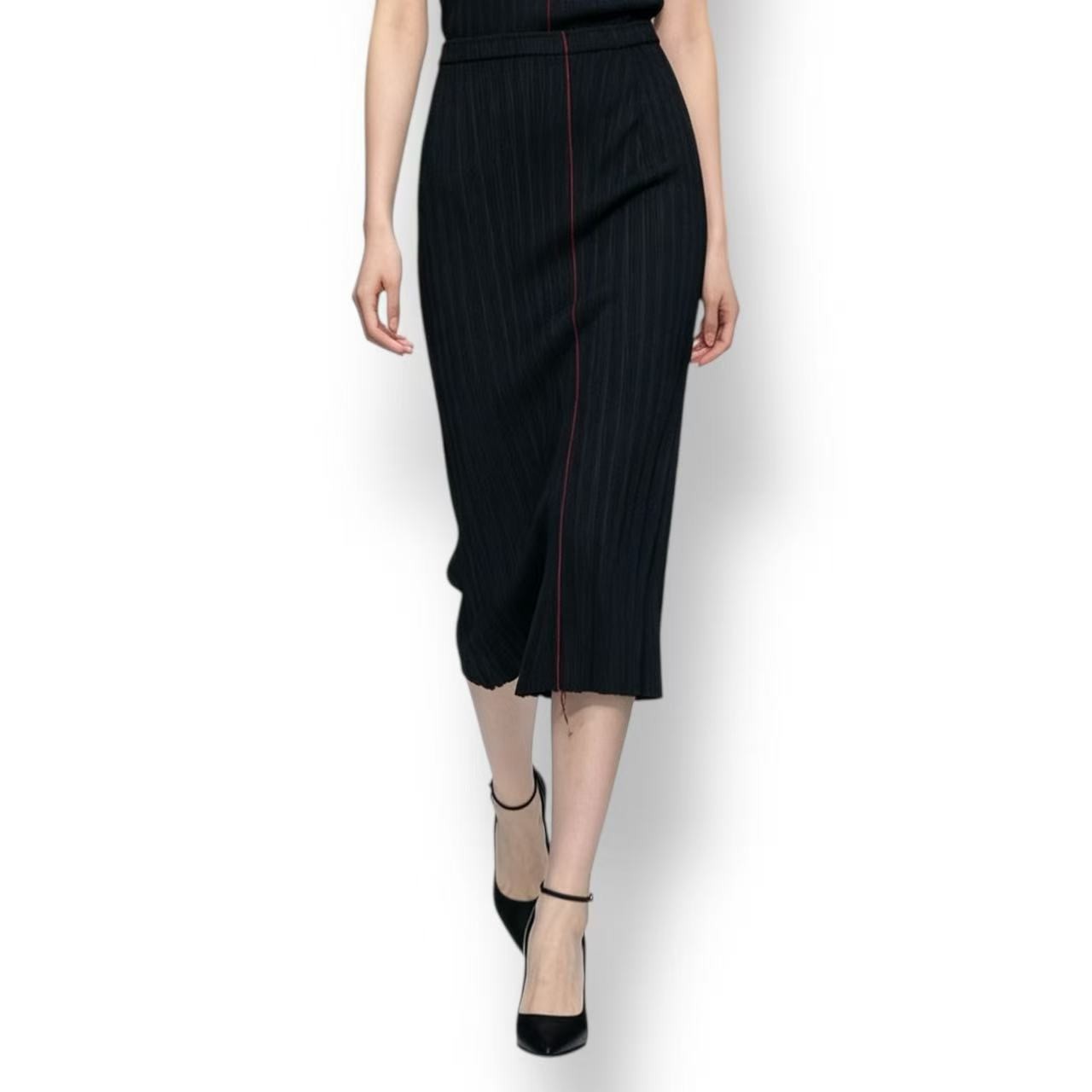 極美品 ISSEY MIYAKE イッセイミヤケ PLEATS PLEASE 筋目プリーズ スコート 赤パリア犬いの一番 黒いこと 大いさ5