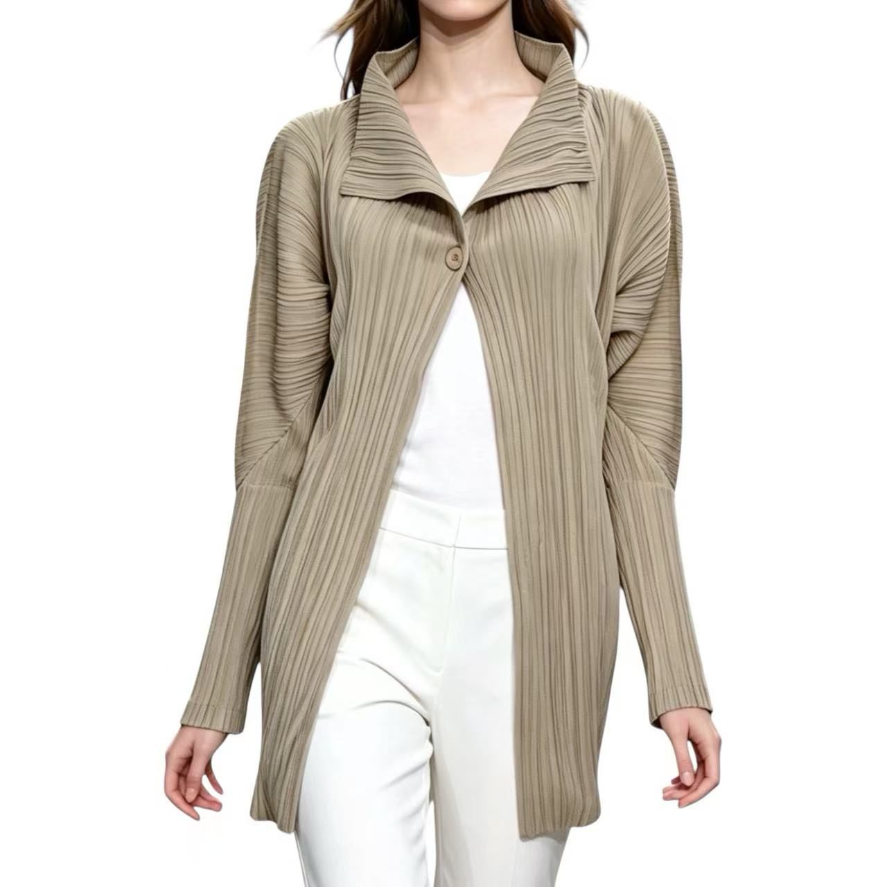 極美品 ISSEY MIYAKE イッセイミヤケ PLEATS PLEASE 筋目プリーズ ジレー ベージュ 大きさ3