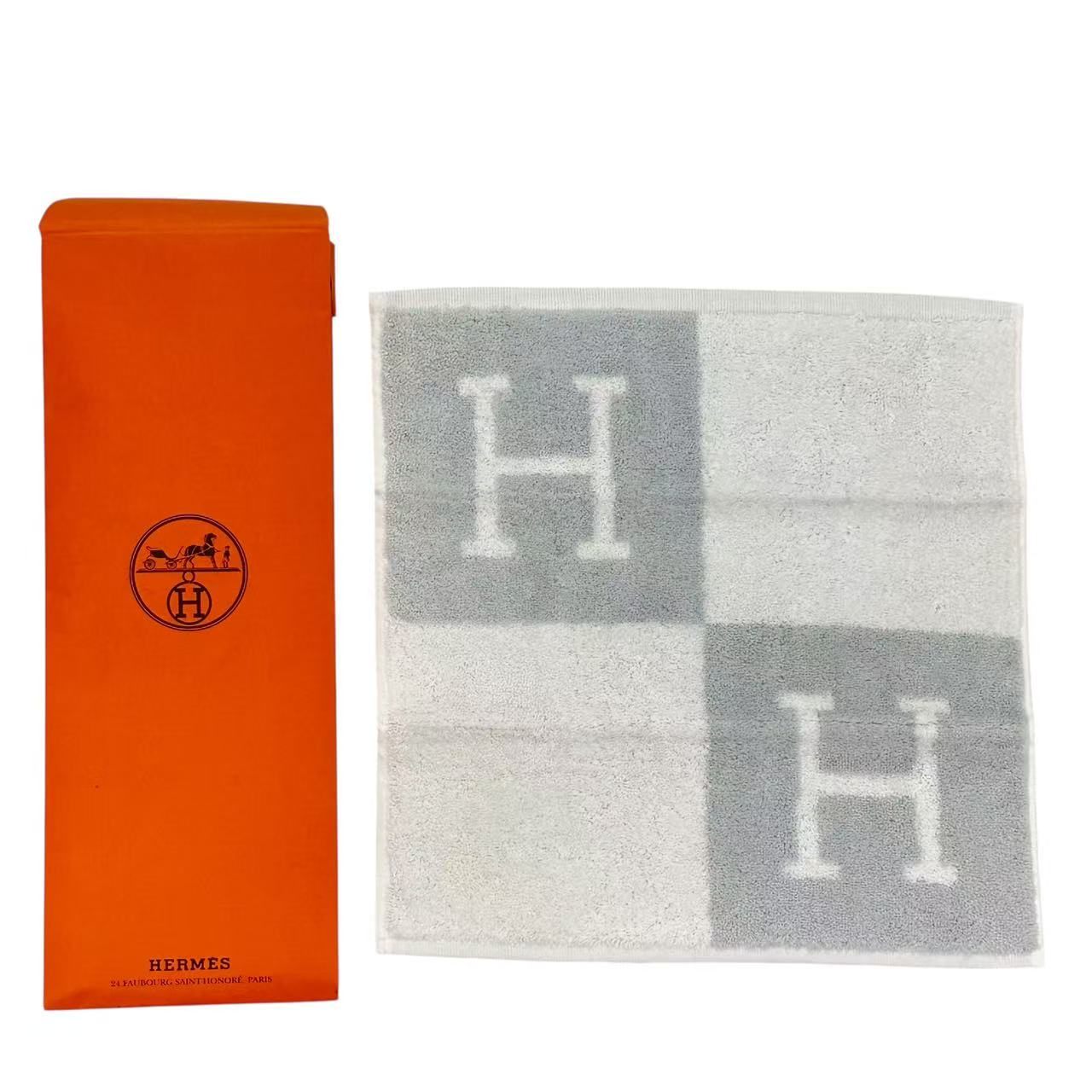 未当て嵌める品 HERMES エルメス 汗手拭い H柄 御手々西洋手ぬぐい 薄墨色