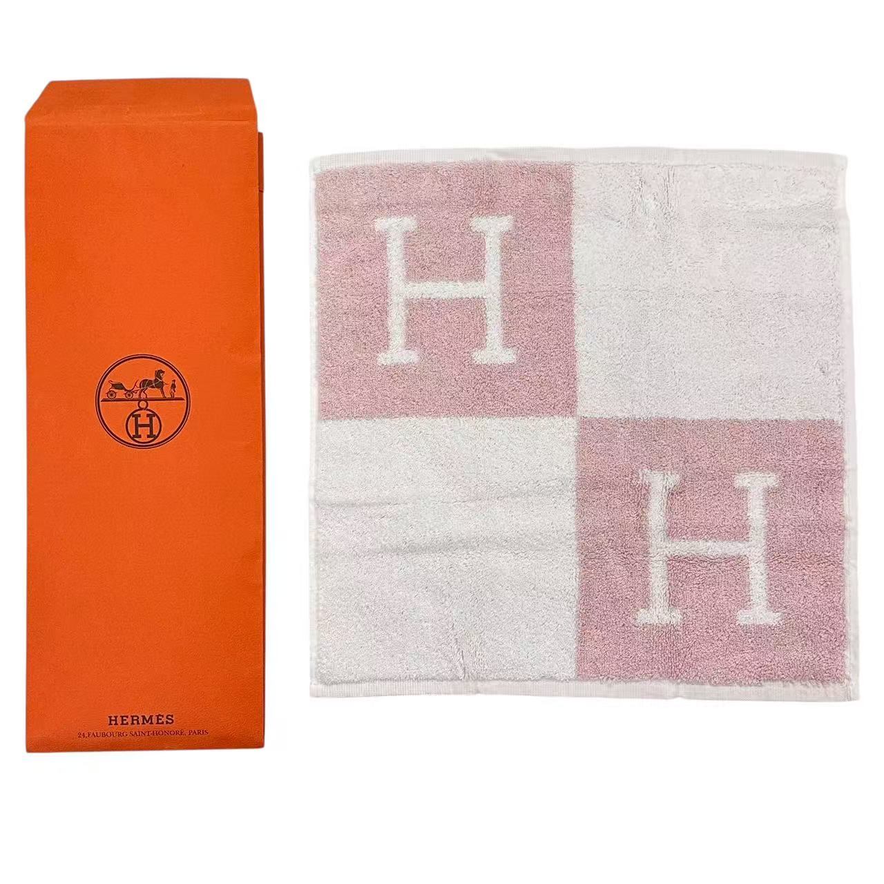 未当て嵌める品 HERMES エルメス 汗手拭い H柄 御手々西洋手ぬぐい サクラ色