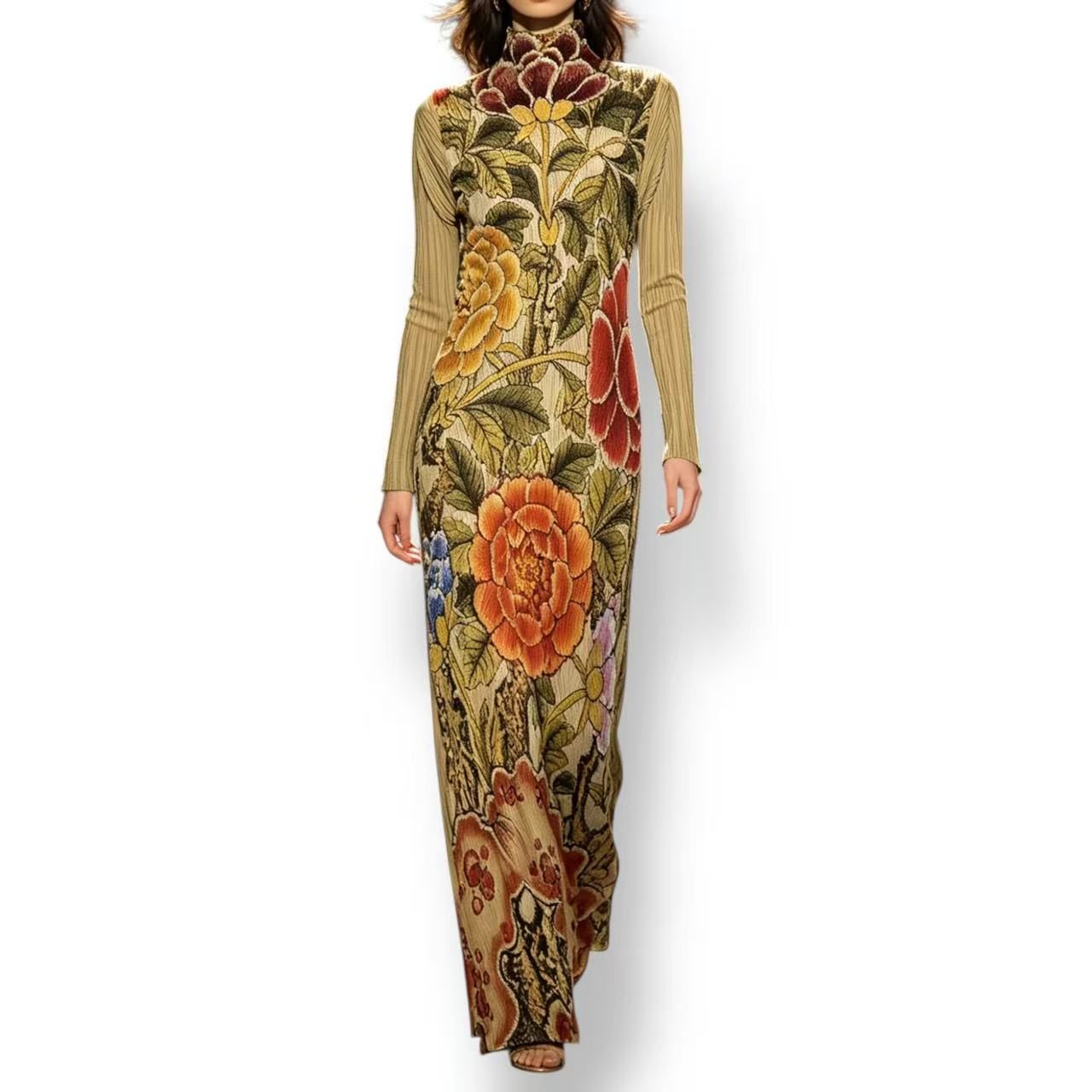 極美品 ISSEY MIYAKE イッセイミヤケ PLEATS PLEASE 筋目プリーズ 衣裳 名取り草 花柄 御花 総柄 大きさ4
