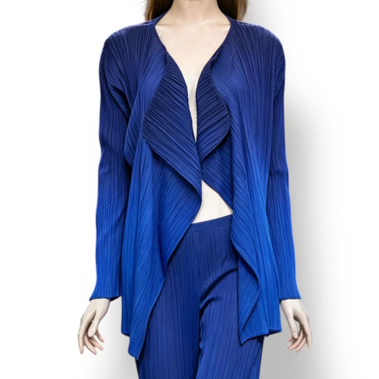極美品 ISSEY MIYAKE イッセイミヤケ PLEATS PLEASE 筋目プリーズ ジレー グラデーション 青み 大きさ3