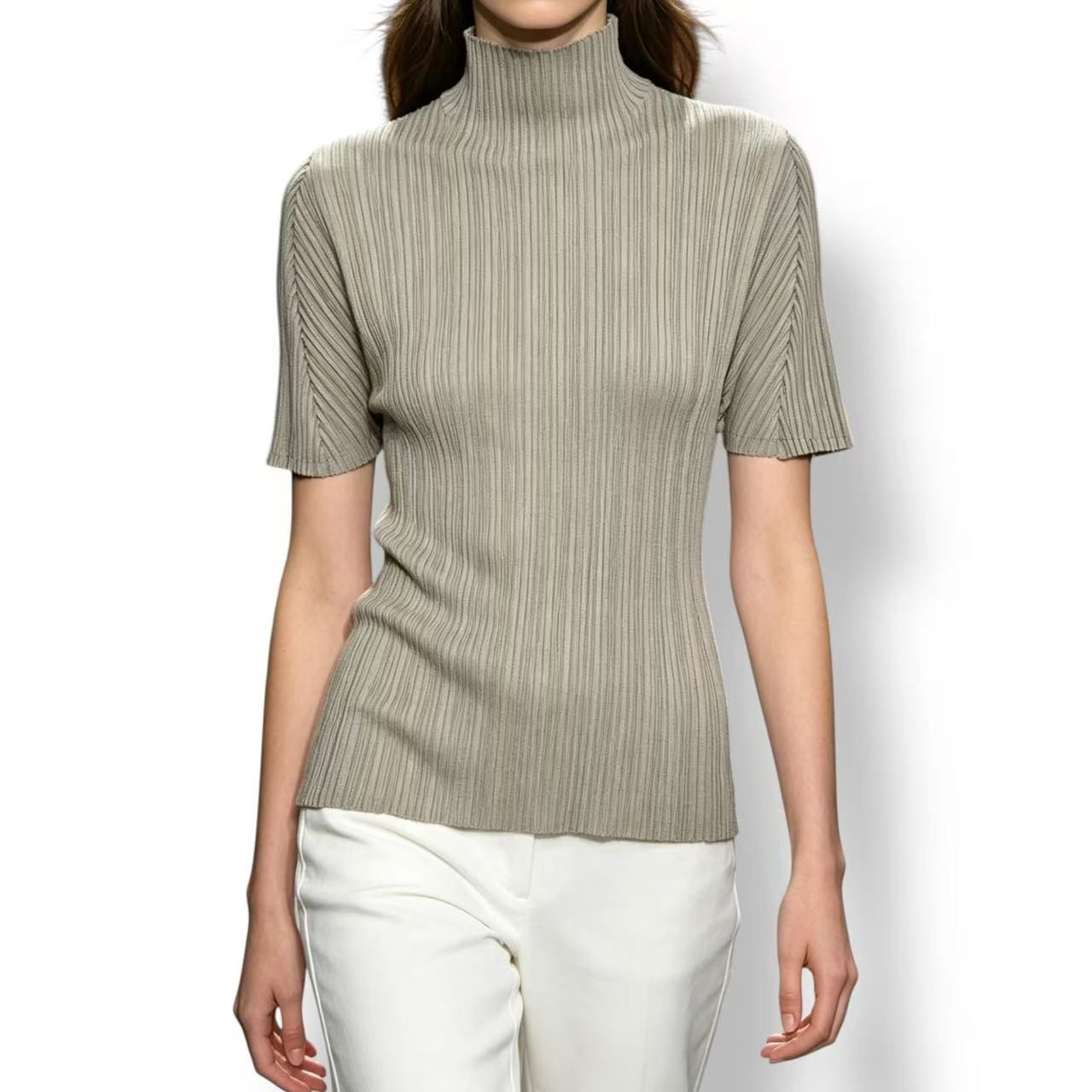 極美品 ISSEY MIYAKE イッセイミヤケ PLEATS PLEASE 筋目プリーズ カットソー 薄墨色 大きさ3