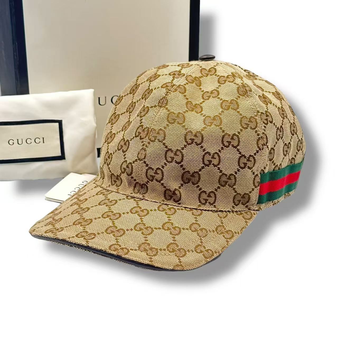未当て嵌める品 GUCCI グッチ 鳥打ち帽 野球 旗がしら GG帆布 赤銅色 大きさM 箱付き添い人