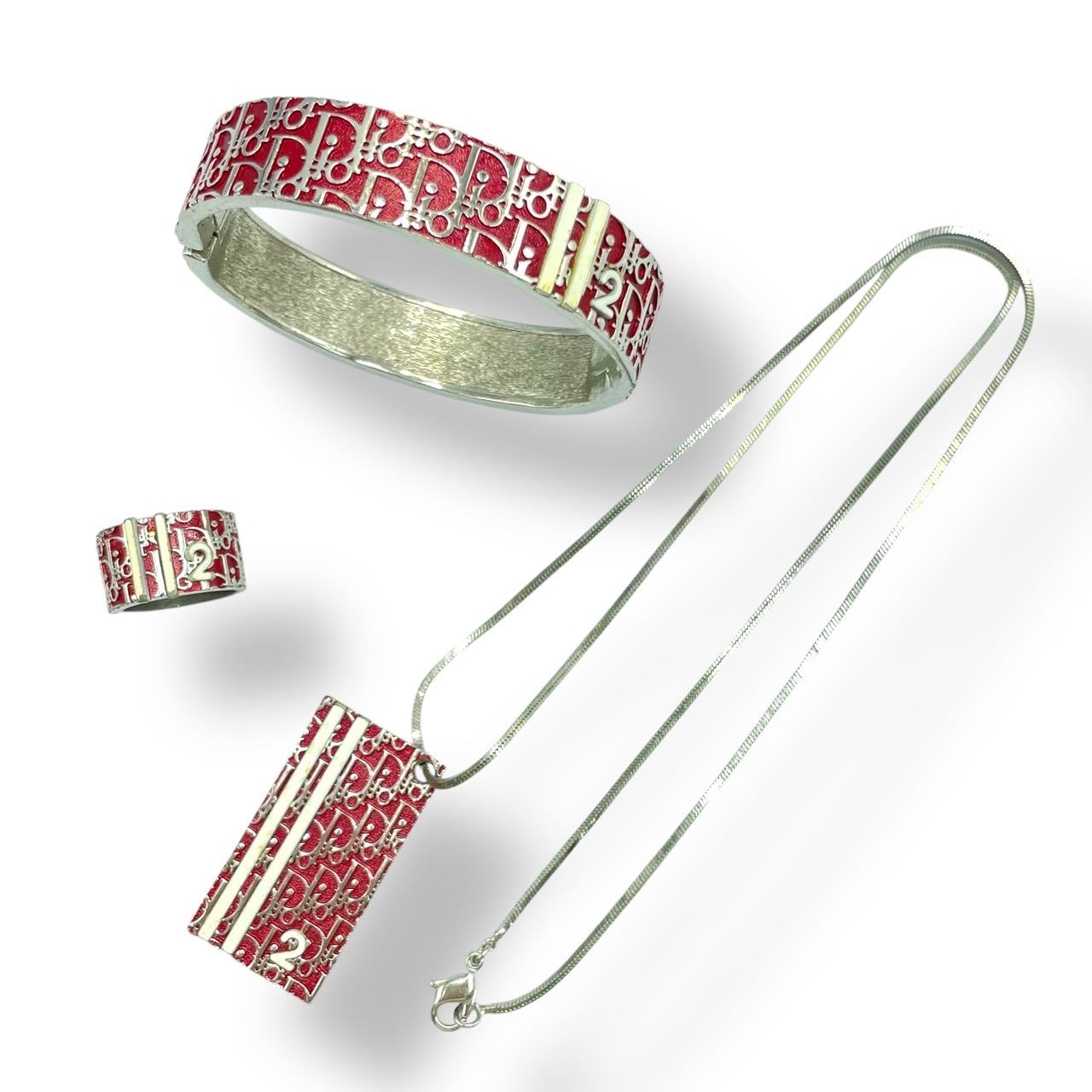 美品 DIOR ディオール アクセサリー セット ネックレス ブレスレット リング ロゴ レッド|Tokyo Vintage Brand