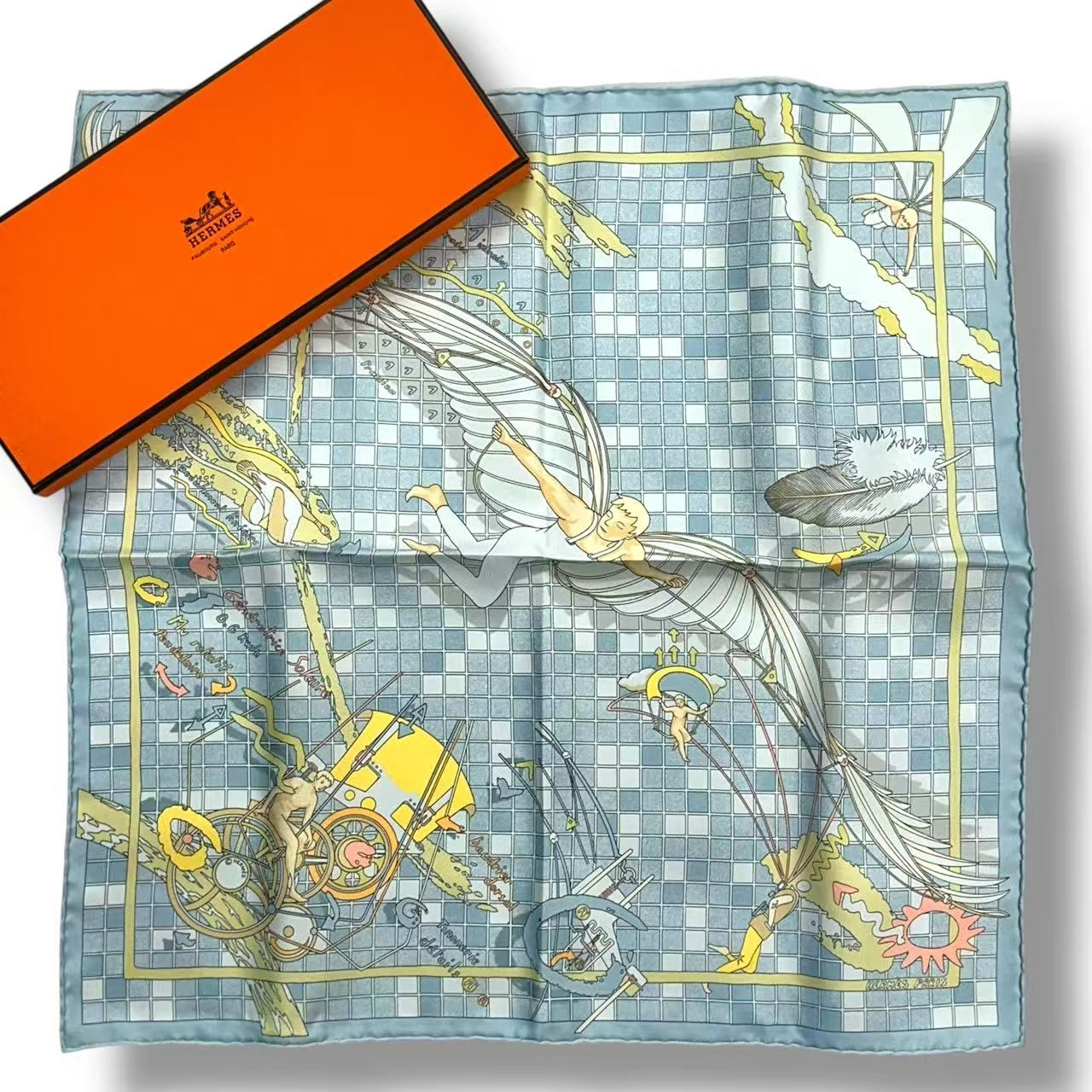新品同様 HERMES エルメス スカーフ シルク Remiges de Fuite 飛行術 ブルー 箱付き｜Tokyo Vintage Brand