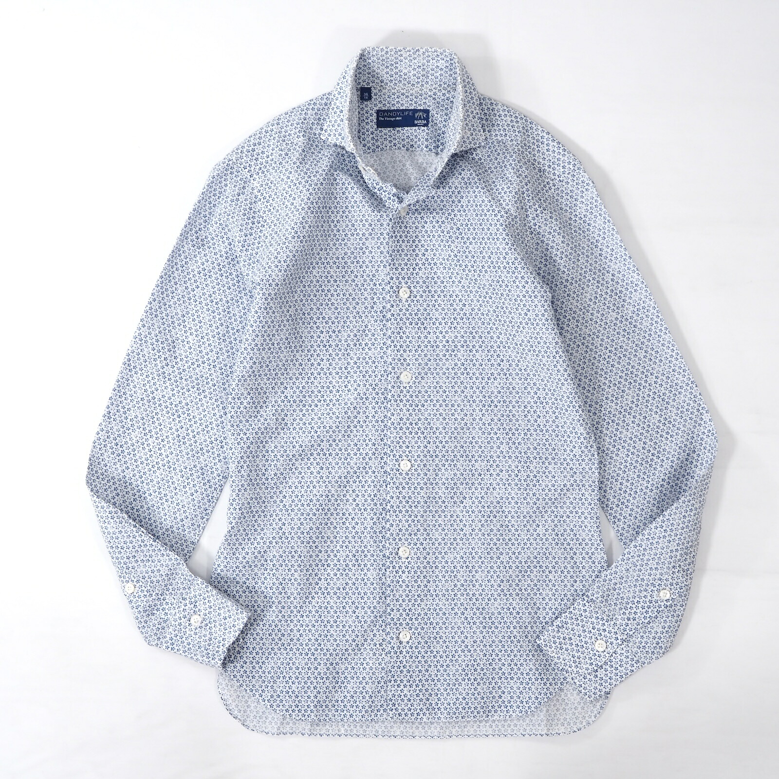 良品 バルバ BARBA イタリア製 コットン リネン 長袖 シャツ 36 ホワイト ブルー 総柄 メンズ 正規品|Tokyo Vintage Brand