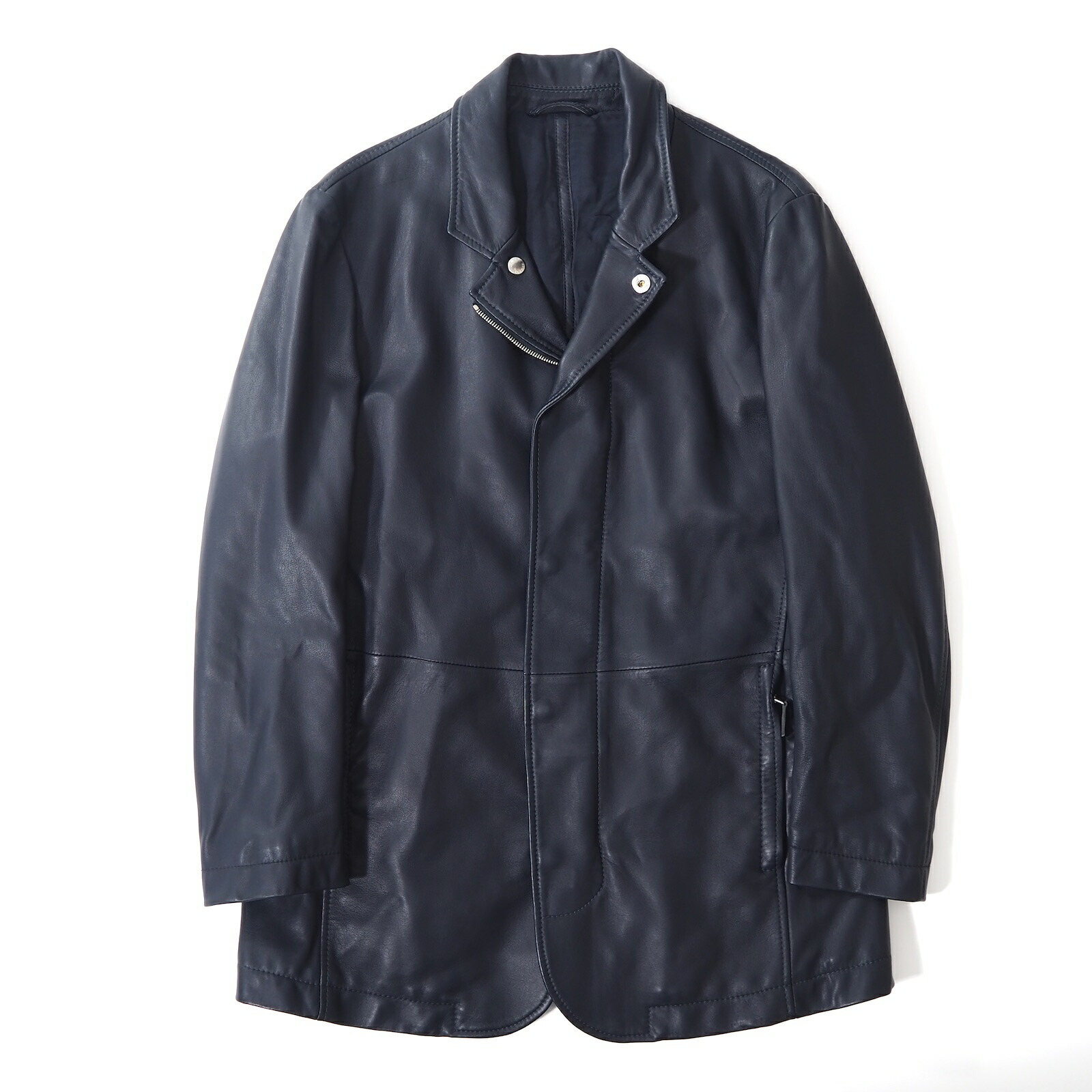 美品✨GORGIO ARMANI シングルライダース　ラムレザー　ネイビー48 5-zf058_1.jpg