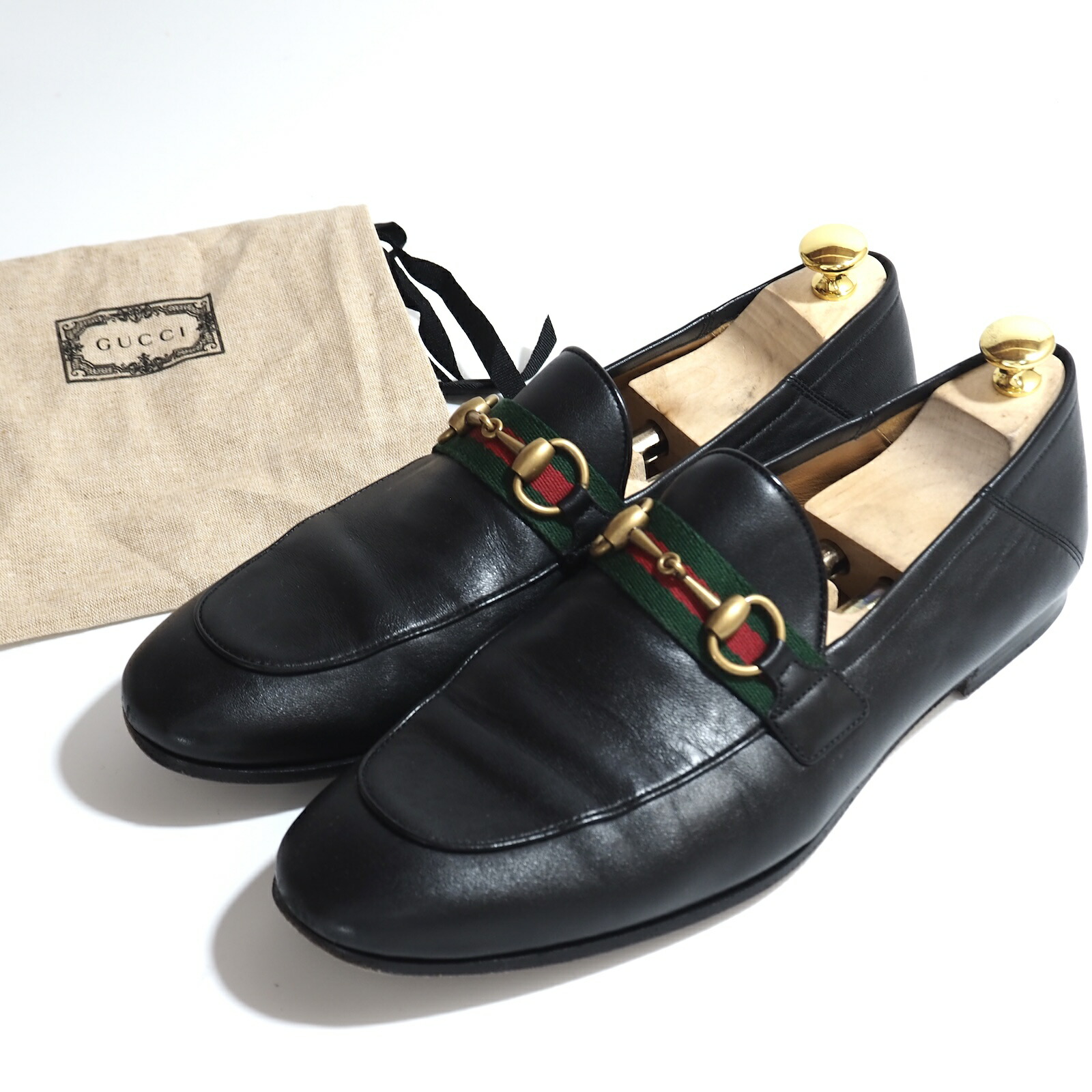 GUCCI グッチ　ブリクストン　ホースビット　ローファー　38 1/2 黒金 ブリクストン〕レザー ホースビット ローファーブラック レザー