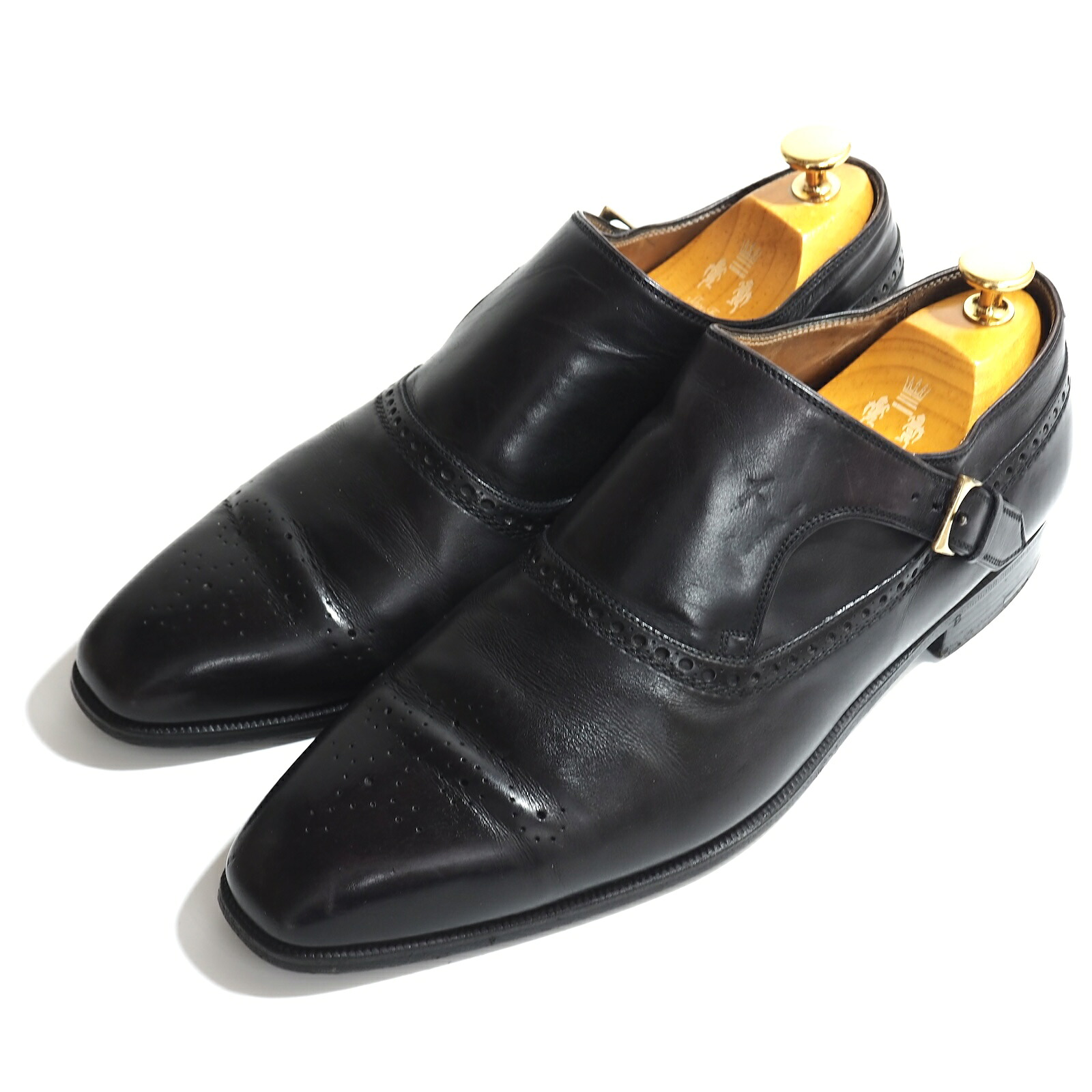 良品 ベルルッティ Berluti シングルモンク ストラップ レザー シューズ 靴 9.5 ブラック メンズ 正規品