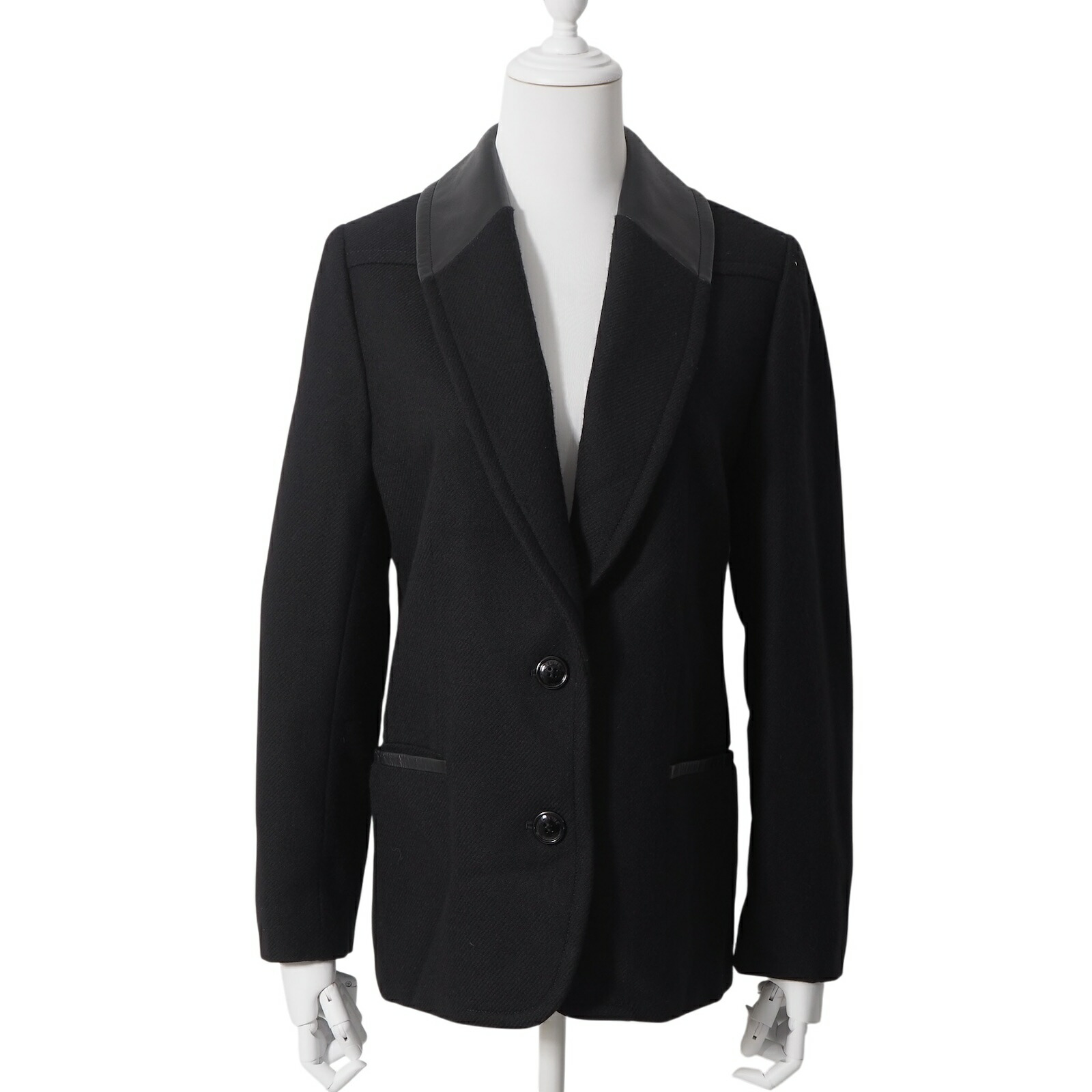 セリーヌ CELINE ヴィンテージ レザー トリム ジャケット 40 ブラック レディース 正規品 6-ZE026｜Tokyo Vintage Brand