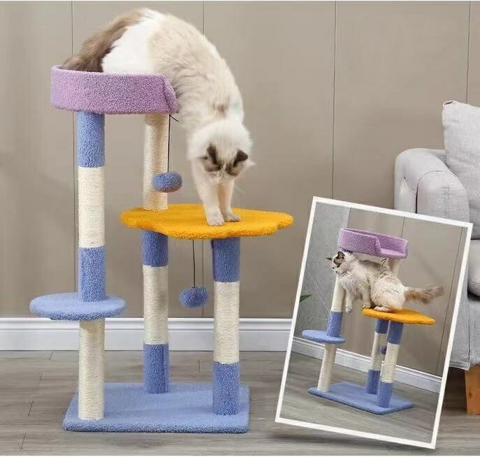 楽天市場】キャットタワー お花型ねこタワー 置き型 爪どき 丸