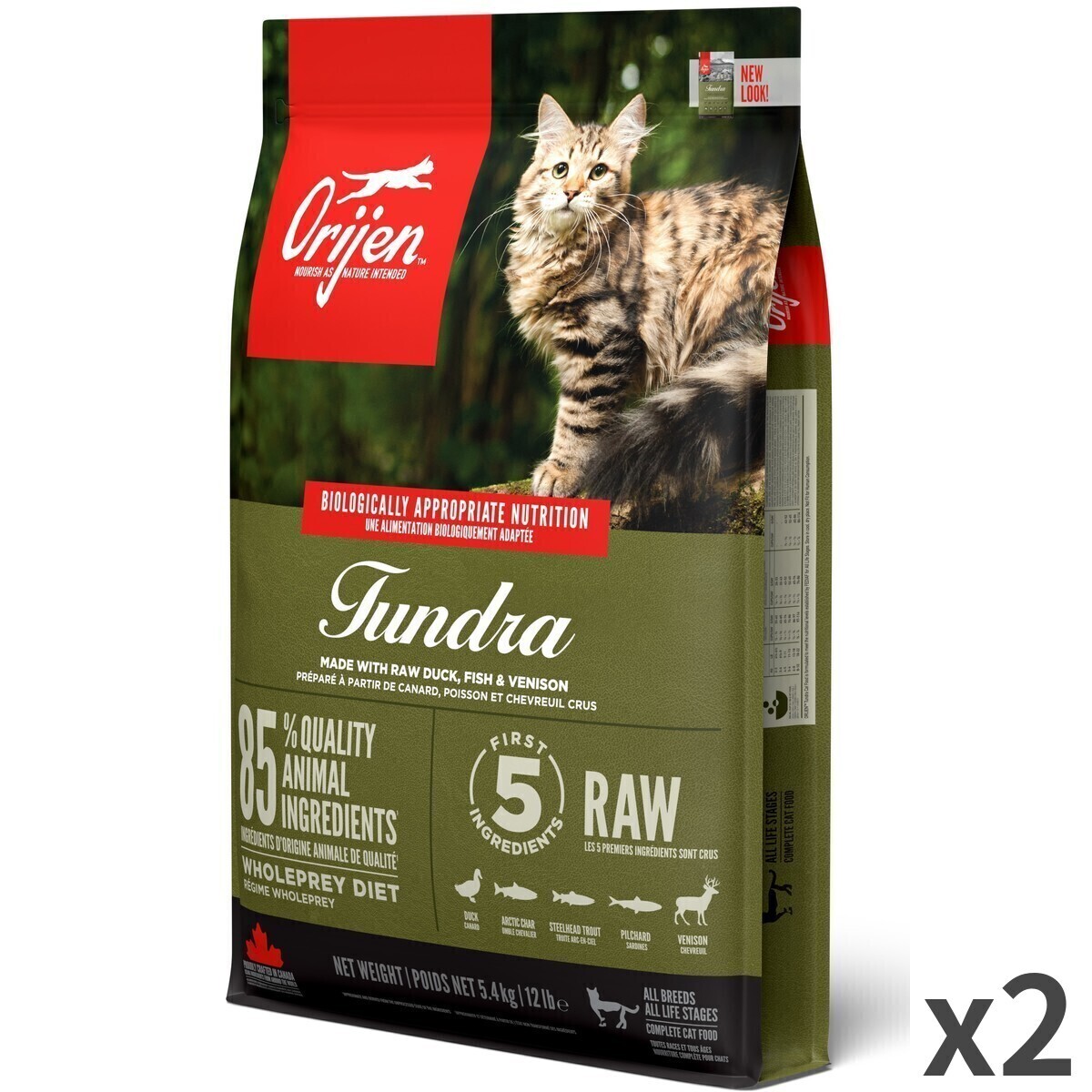 【並行輸入品】 開びゃく Orijen 凍原 全猫種 全年歳用 キャットフード 5.4kg ×2袋入