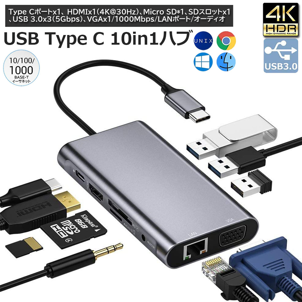 楽天市場】USBハブ カードリーダー USB3.0 5Gbps USB C ハブ