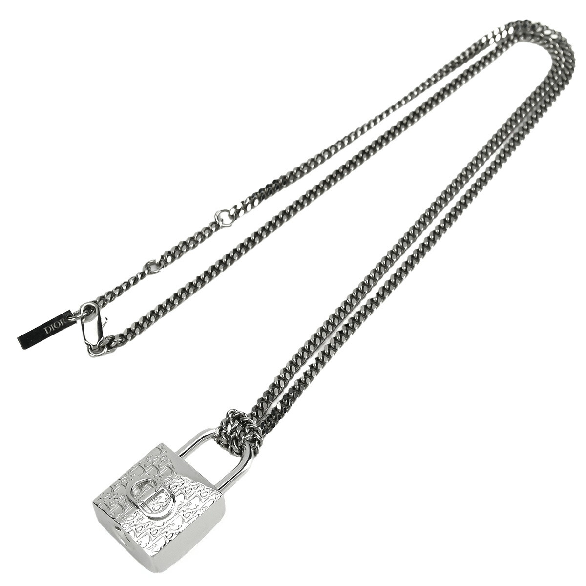 極美品 Dior ディオール カデナ モチーフ ネックレス 南京錠 シルバー クリスチャンディオール Christian Dior 南京錠 モチーフ