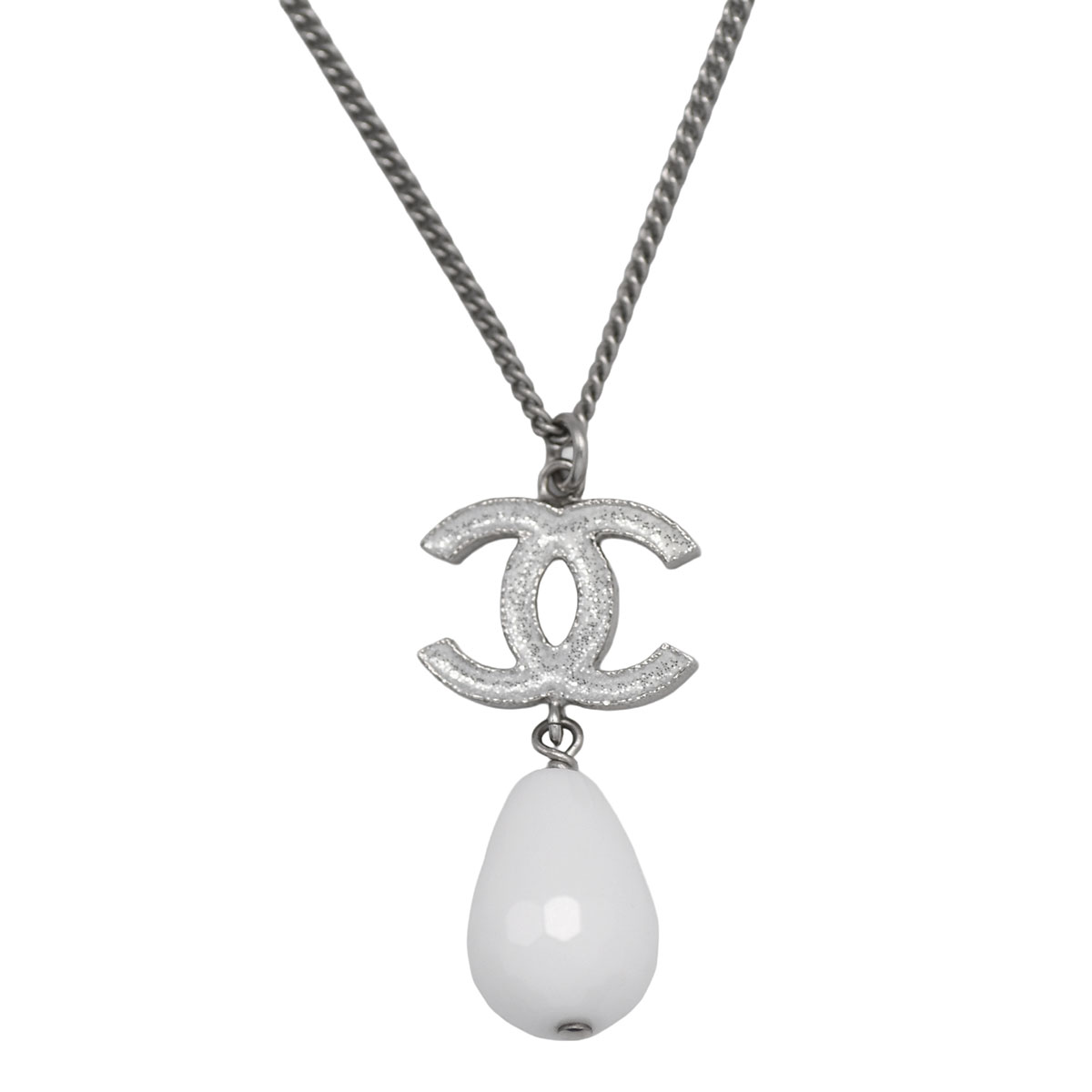 【クーポンでお得×さらにポイント5倍】 シャネル CHANEL ティアドロップ ココマーク チェーン ネックレス レディース ラメ GP ストーン シルバー ホワイト A43326 B10A 【中古】