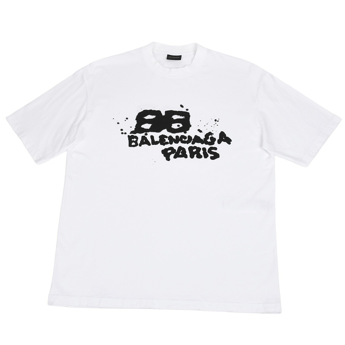 【クーポンでお得&times;さらにポイントUP】 バレンシアガ BALENCIAGA BBロゴ 半袖 Tシャツ ダメージ加工 クルーネック Uネック トップス カットソー アパレル コットン ホワイト ブラック サイズXS 612966【中古】｜ブランドリユース SUNREV サンレブ