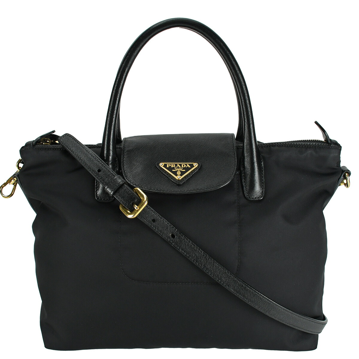 【正規品】プラダ トートバッグ カットワーク ロゴ 白タグ 肩掛け A4可 茶 PRADA プラダ トートバッグ 肩掛け 三角ロゴ ナイロン ブラック