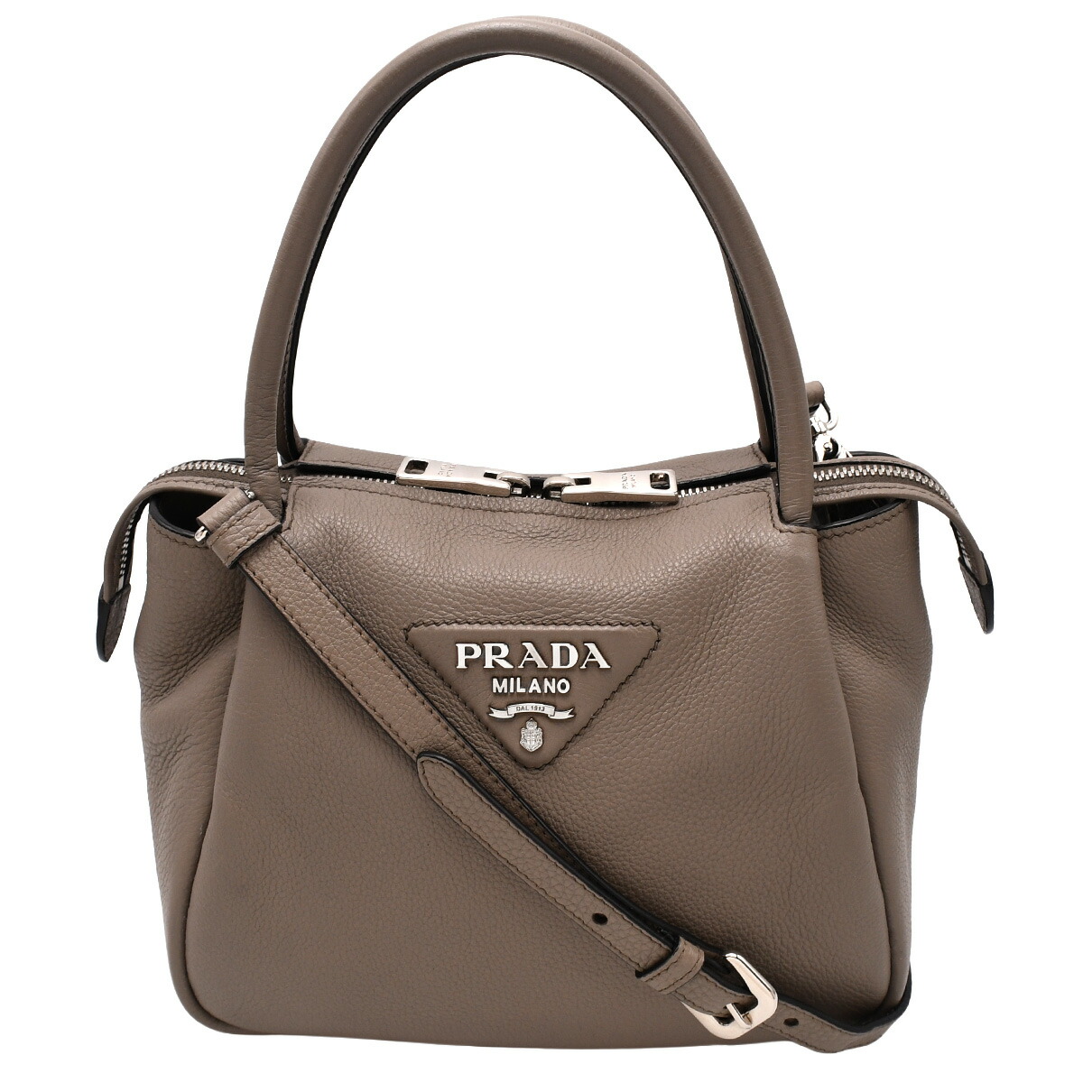 PRADA 2WAY ショルダーハンドバッグ 南京錠 レザー シボ革 グレー★ 楽天市場】PRADA プラダ モノクローム スモールバッグ