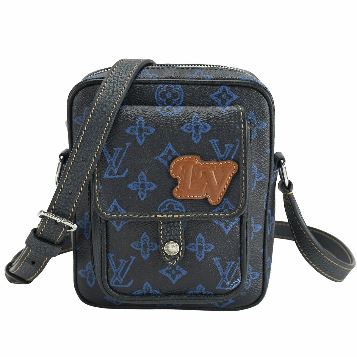 【クーポンでお得×さらにポイント5倍】 ルイヴィトン LOUIS VUITTON モノグラムレコード クリストファー ウエラブル ウォレット ショルダーバッグ メンズ ブルー シルバー金具 M81854 【中古】