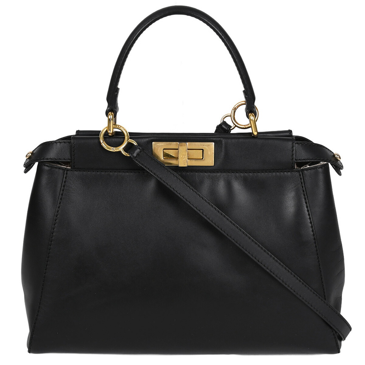 フェンディ FENDI ピーカブー レギュラー ミディアム 2way ハンドバッグ ショルダーバッグ レザー ブラック 黒 ゴールド金具 8BN226 【中古】