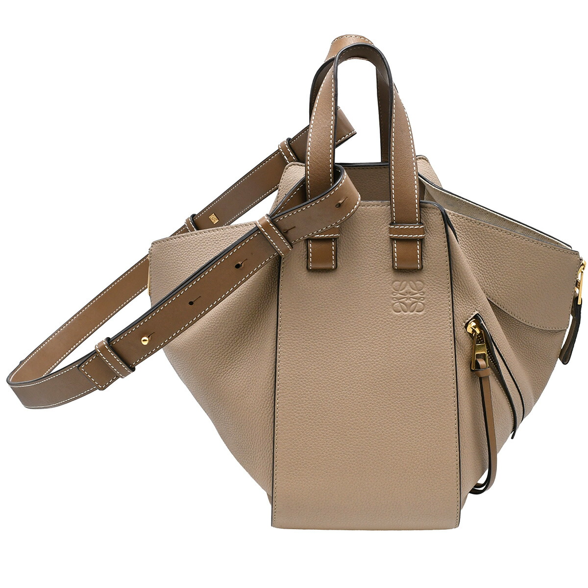 【クーポンでお得×さらにポイントUP】 ロエベ LOEWE アナグラム ハンモック スモール 2way ハンドバッグ ショルダーバッグ レディース レザー グレー ベージュ 387.12 【中古】|ブランドリユース SUNREV サンレブ