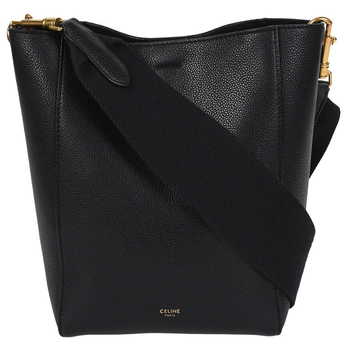 【クーポンでお得×さらにポイントUP】 セリーヌ CELINE サングル バケット スモール ショルダーバッグ 肩掛け レディース レザー ブラック 黒 ゴールド金具 189303 【中古】