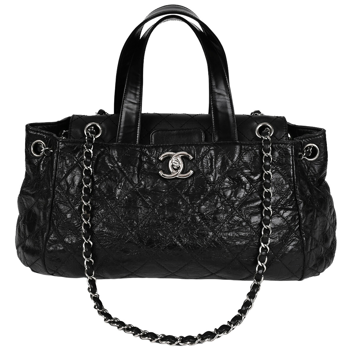 【クーポンでお得×さらにポイントUP】 シャネル CHANEL ポートベロー ハンドバッグ トート 2way チェーンショルダー 斜め掛け 肩掛け マトラッセ ココマーク レディース レザー ブラック 黒 シルバー金具【中古】