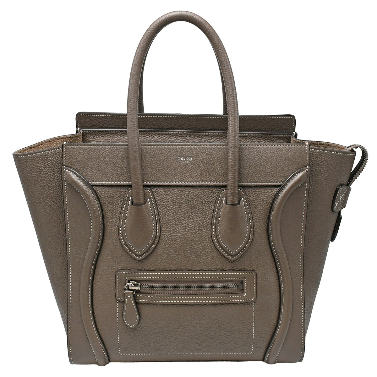 【クーポンでお得&times;さらにポイントUP】 セリーヌ CELINE ラゲージ マイクロショッパー トートバッグ ハンドバッグ レディース レザー スリ グレー ベージュ シルバー金具 189793 【中古】｜ブランドリユース SUNREV サンレブ