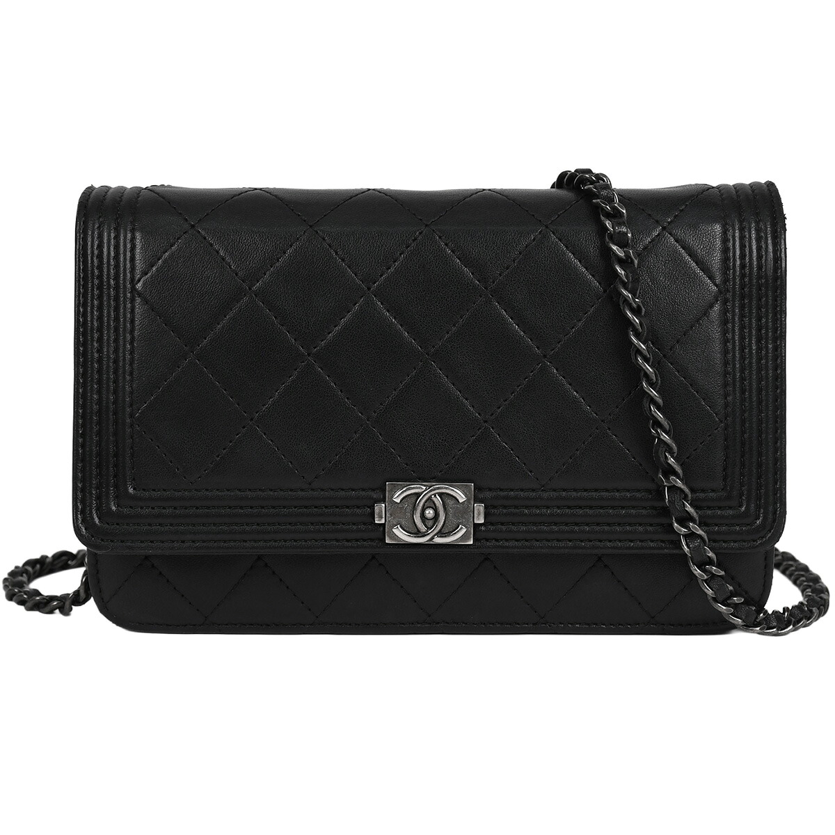 【クーポンでお得×さらにポイントUP】 シャネル CHANEL ボーイシャネル チェーン ウォレット ココマーク マトラッセ クロスボディ ショルダーバッグ レディース レザー ブラック シルバー金具 A80287【中古】