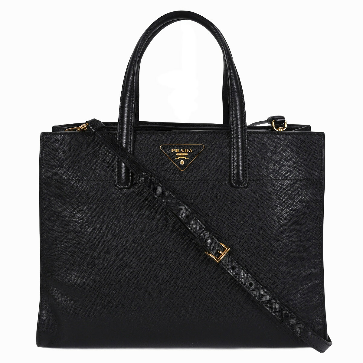 プラダ PRADA トライアングルロゴ ハンドバッグ トートバッグ ショルダーバッグ 2way レディース サフィアーノレザー ブラック 黒 ゴールド金具 BN2603【中古】｜ブランドリユース SUNREV サンレブ 75,625円