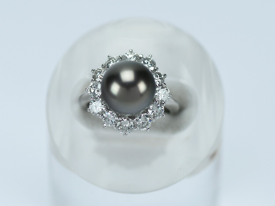 【クーポンでお得×さらにポイントUP】 Pt900 ファッションリング 黒蝶 ブラックパール 10.4mm ダイヤモンド 1.70ct サイズ10号 鑑別書付き 【未使用】 プラチナリング 黒蝶真珠 ブラックパール レディースリング