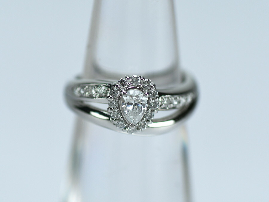 【クーポンでお得×さらにポイントUP】 Pt900 ファッションリング ダイヤモンド 0.30ct /0.30ct サイズ10号 ペアシェイプカットダイヤ 【中古】 プラチナリング ダイヤリング ペアシェイプカット レディースリング 研磨仕上げ済