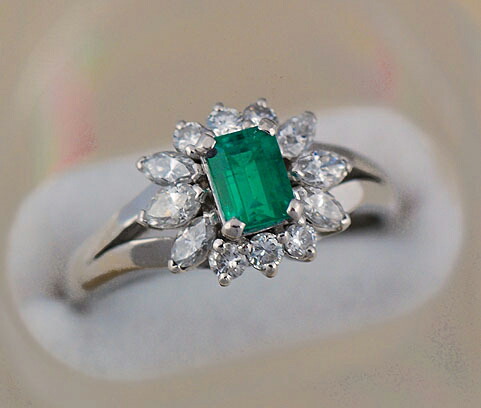 Pt900 ファッションリング エメラルド 0.37ｃｔ ダイヤモンド 0.48ct サイズ9号 鑑別書付 【中古】 研磨仕上げ済｜ブランドリユース SUNREV サンレブ