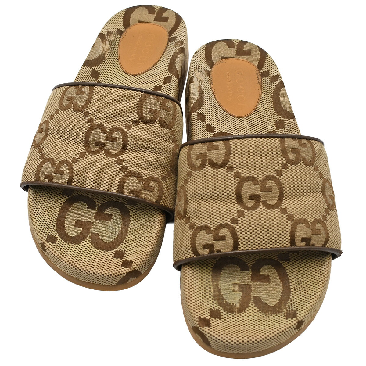 【クーポンでお得×さらにポイントUP】 グッチ GUCCI ジャンボGG キャンバス スライドサンダル 624695 ベージュ ブラウン サイズ9 シューズ 靴 小物 メンズ 【中古】