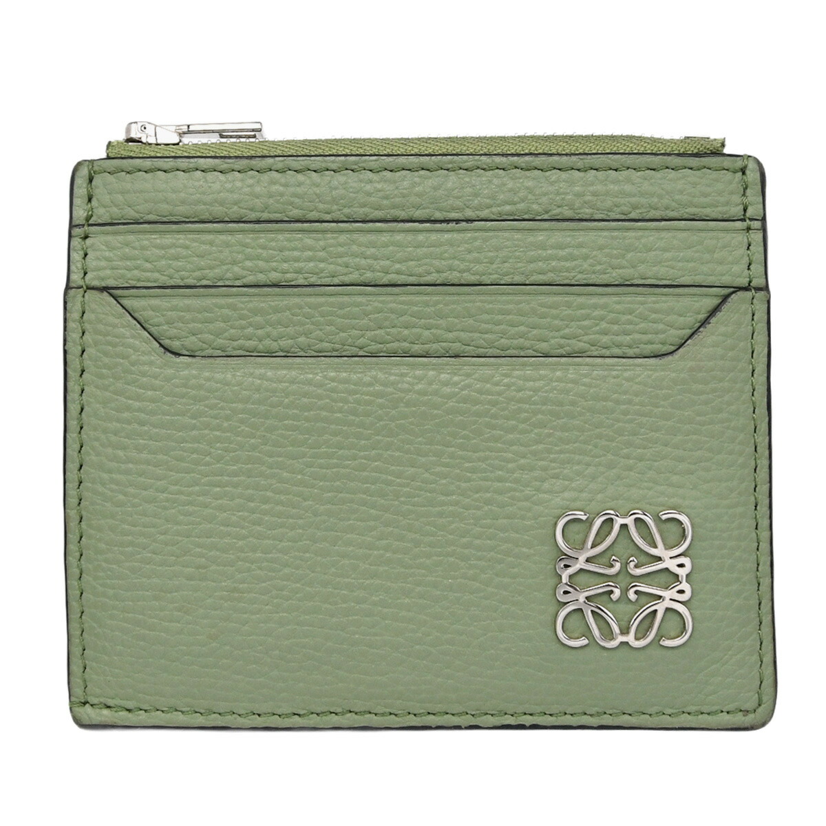 【クーポンでお得×さらにポイントUP】 新入荷 ロエベ LOEWE アナグラム スクエア ジップ カードホルダー カードケース コインケース 小銭入れ レザー グリーン シルバー金具 C821R80X01 【中古】