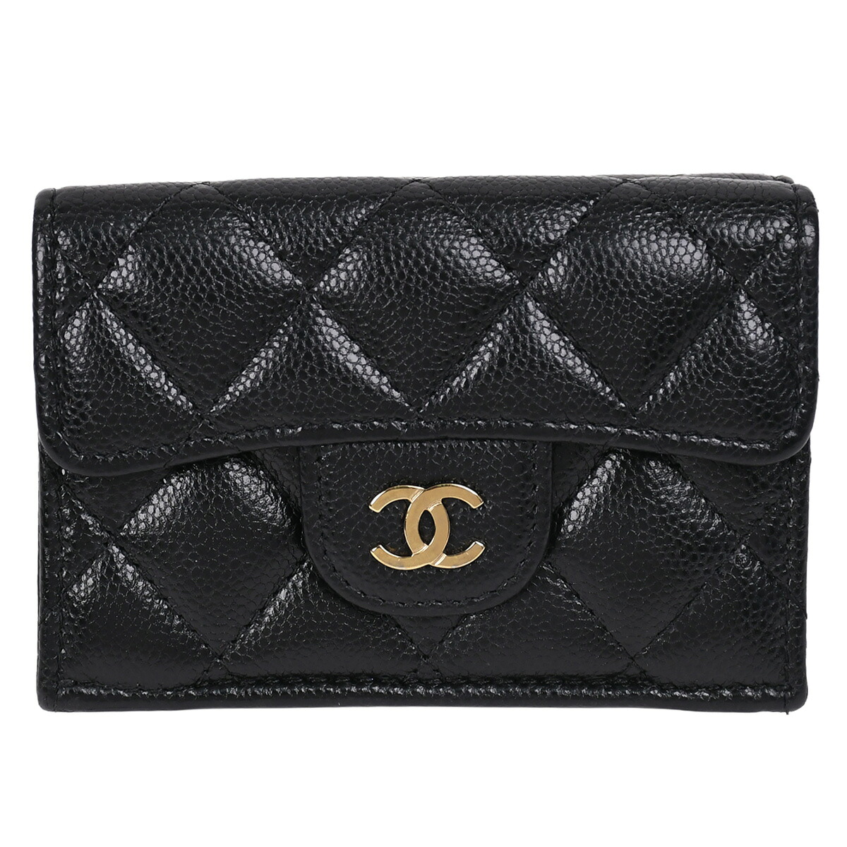 新入荷 シャネル CHANEL マトラッセ クラシック スモール フラップウォレット 三つ折り財布 レディース キャビアスキン ブラック 黒 ゴールド金具 AP0230 【中古】